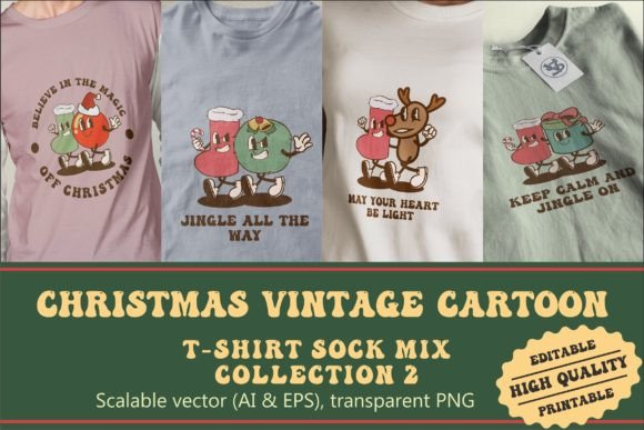 Download Christmas Sock Mix Vintage Cartoon - Sock Collection