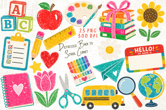Download Distressed Back to School Clipart PNG - Premium Bundle
