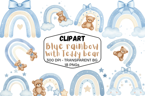 Download Baby Blue Rainbow &amp; Bear Clipart - Baby blue Collection
