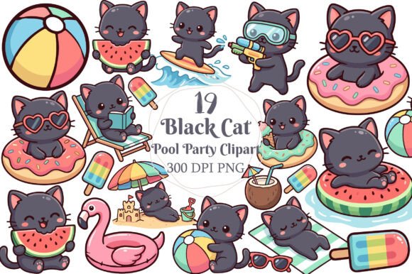 Download Pool Party Black Cat Clipart - Black cat clipart Collection