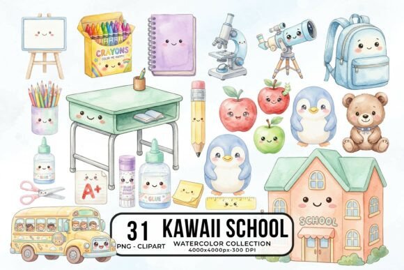 Download Back to School Cute Kawaii Clipart PNG - School Collection