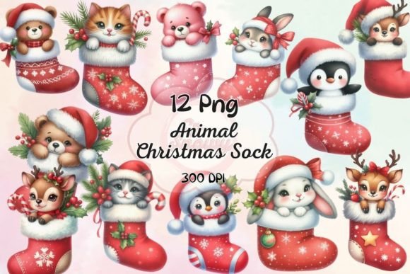 Download Cute Animal Christmas Sock Sublimation - Sock Collection