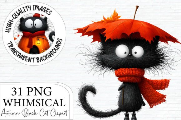 Download Autumn Black Cat Clipart Bundle PNG - Black cat clipart Collection