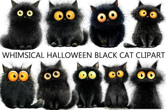 Download Whimsical Halloween Black Cat Clipart - Black cat clipart Collection